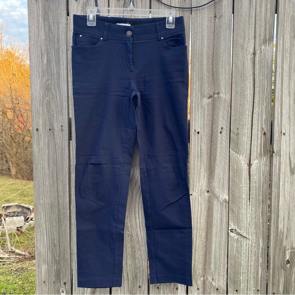Dark Blue Straight-Leg Pants | Classic Fit Button Zip Closure Everyday Essential
